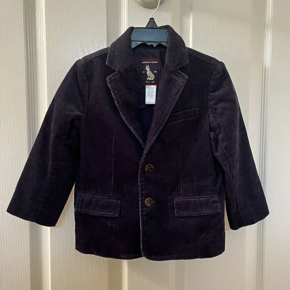 Janie and Jack School Bound Navy Blue Corduroy Blazer Elbow Patches Boys Size 3